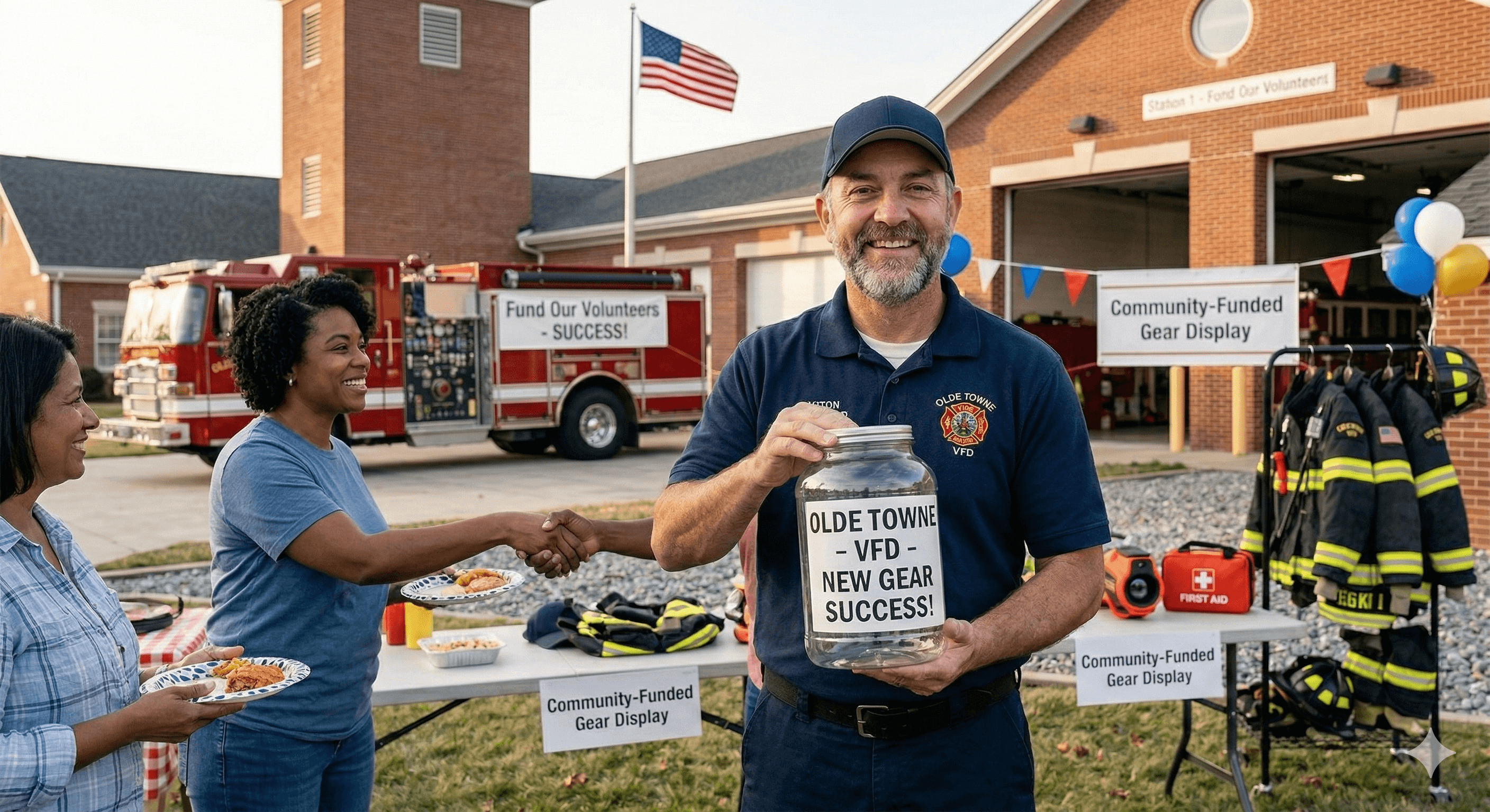 Volunteer firefighters at a community fundraiser